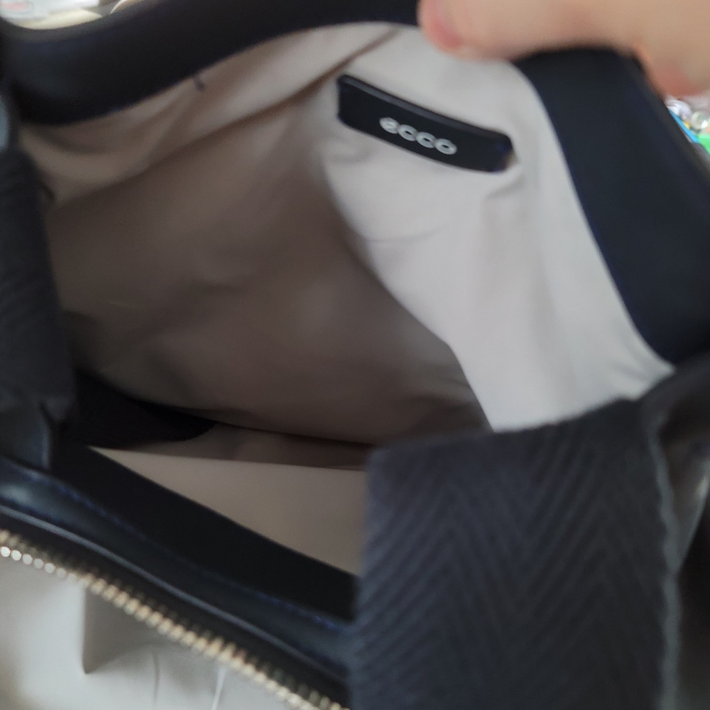 Ecco Navy Blue Leather Shoulder Bag with Wide Strap - Picture 5 of 13